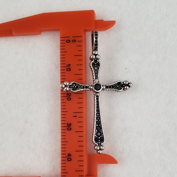 Sterling Silver Black Spinel Cross Pendant - Picture 6 of 8